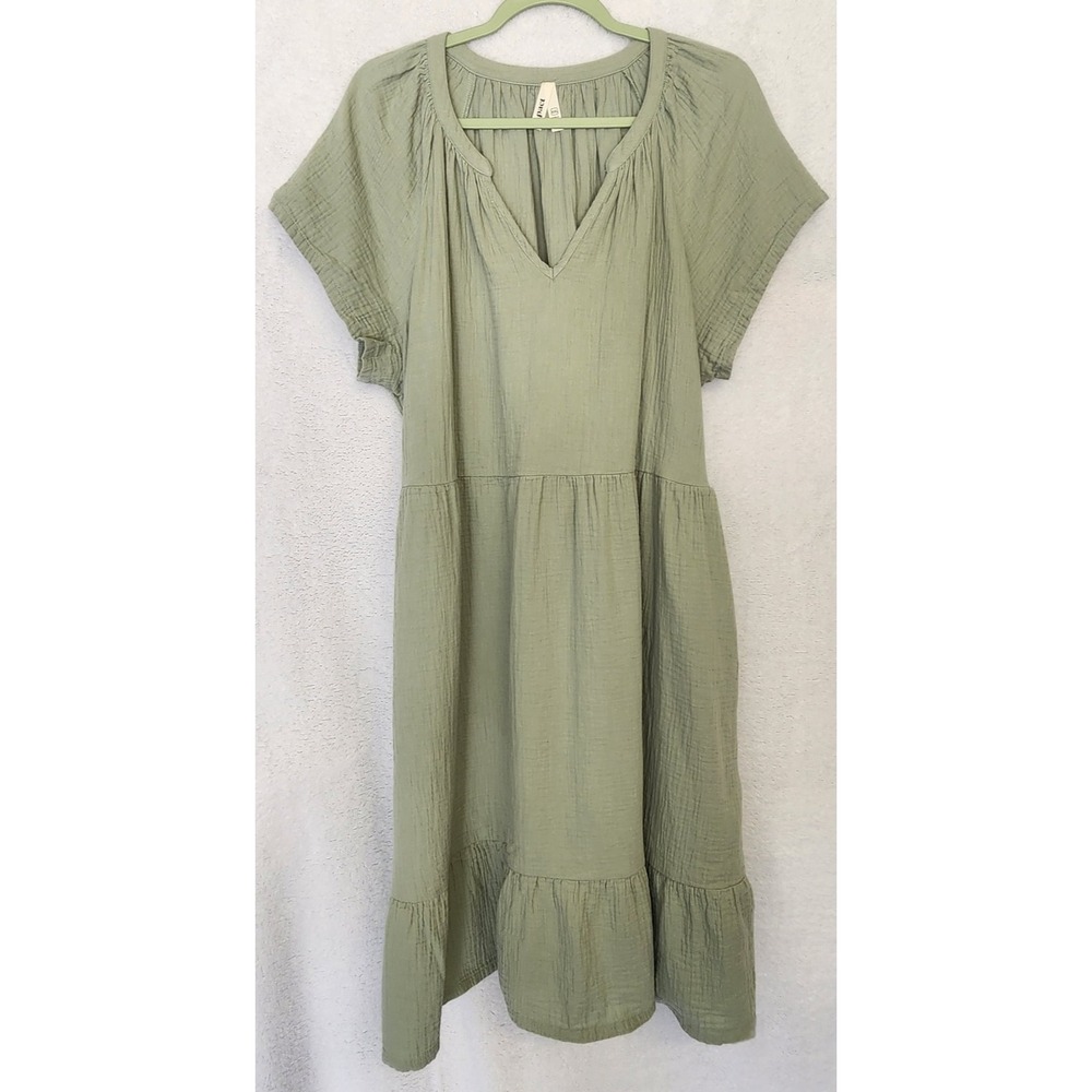 Pact Coastal Double Gauze Breezy Dress Women's 2XL Sage Green Boho Travel